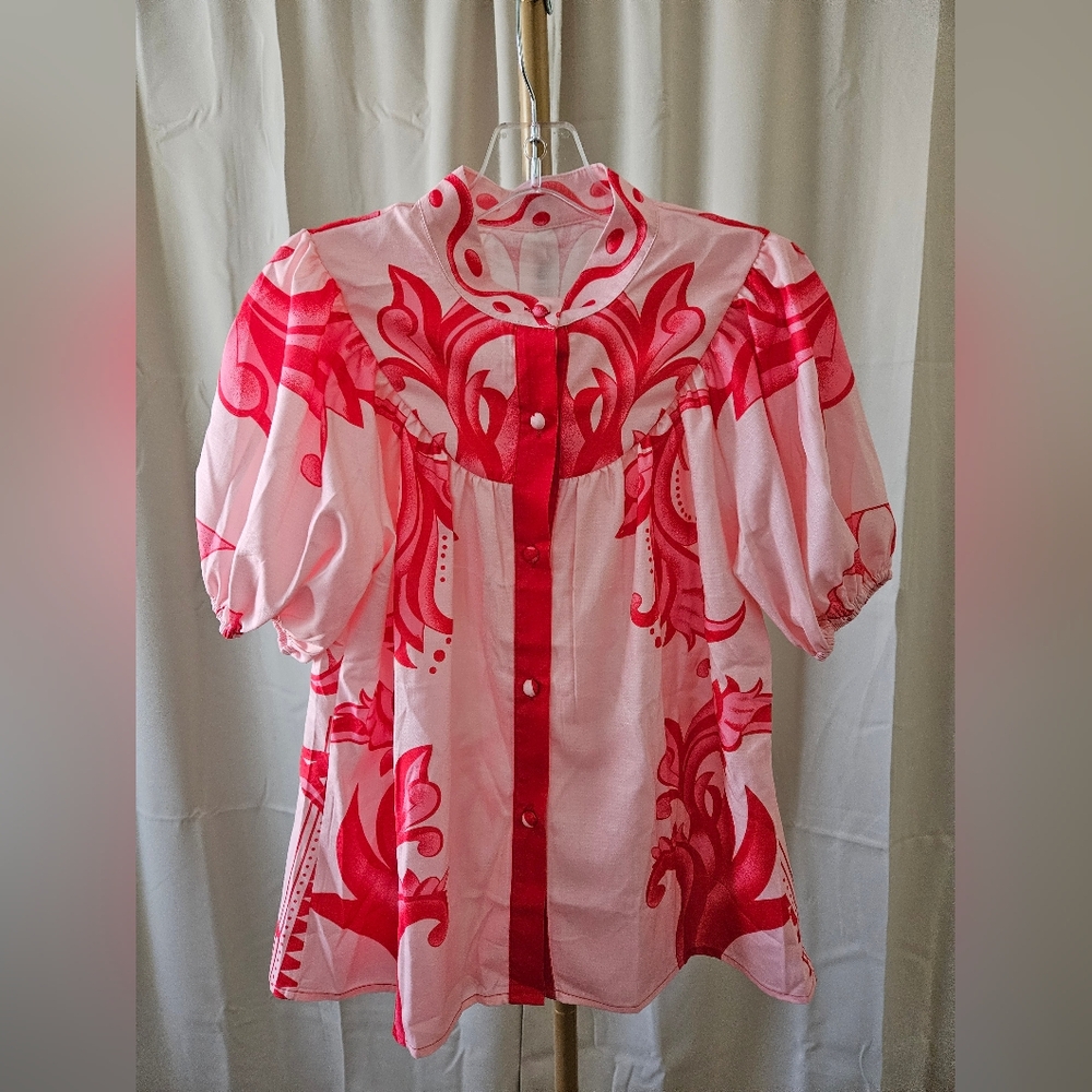 Rosa Clothing 2pc Boho Floral Puff Sleeved Button Top Skirt Set - Picture 3 of 10